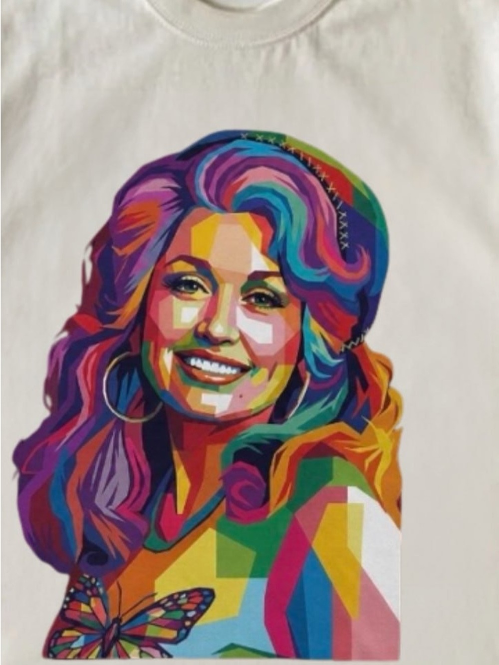 White Tee with Multicolor Pop-Art Dolly Parton - Picture 2 of 4